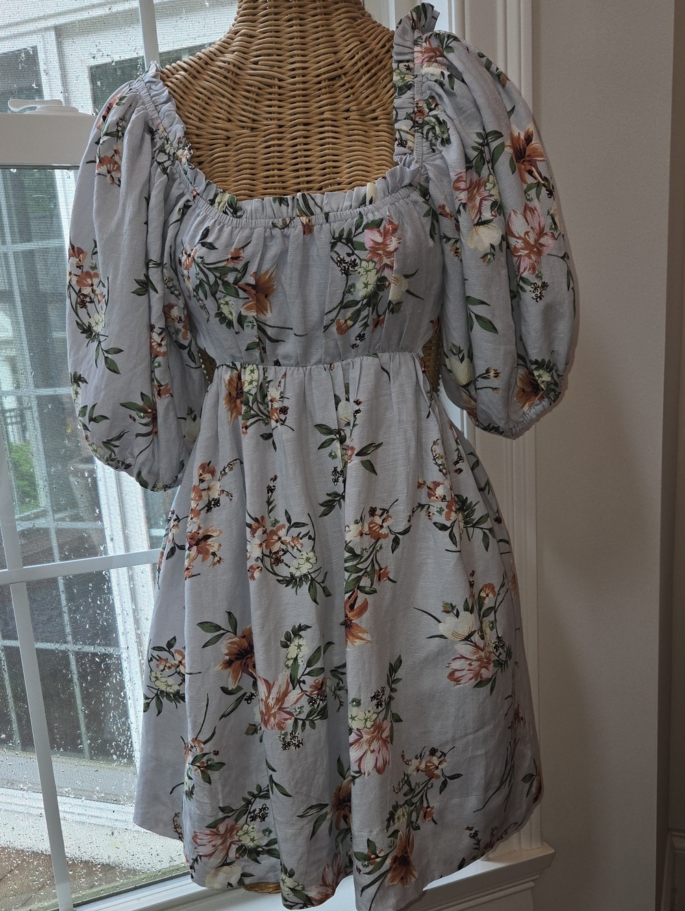 Lakeyo Flirty Floral Puff-Sleeve Mini Dress in Light Blue